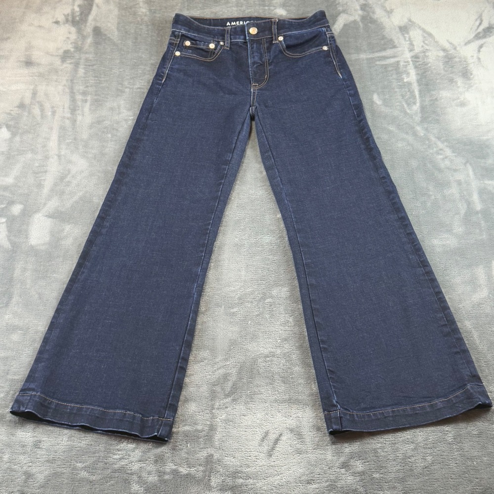 American Eagle Wide Leg Jeans Dark Wash Super Stretch Womens 00 X-Short